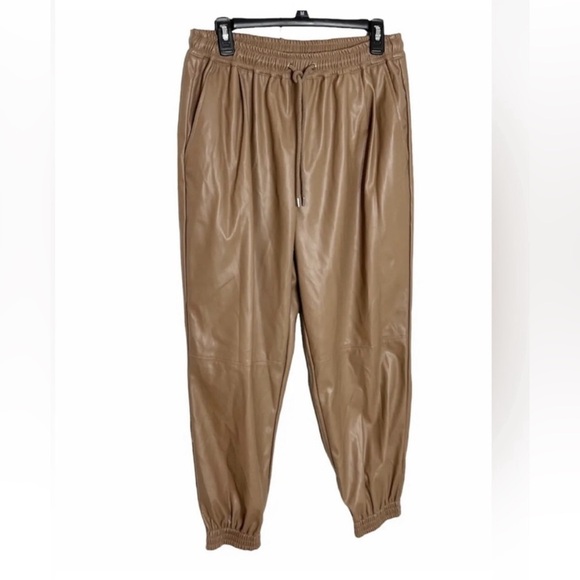 Women’s casual drawstring faux leather jogger pant with pockets Size XL NWT - Picture 1 of 5